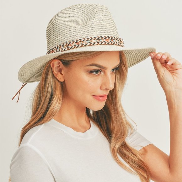 #89 MULTI COLOR BRAIDED BAND PANAMA HAT - Picture 3 of 7